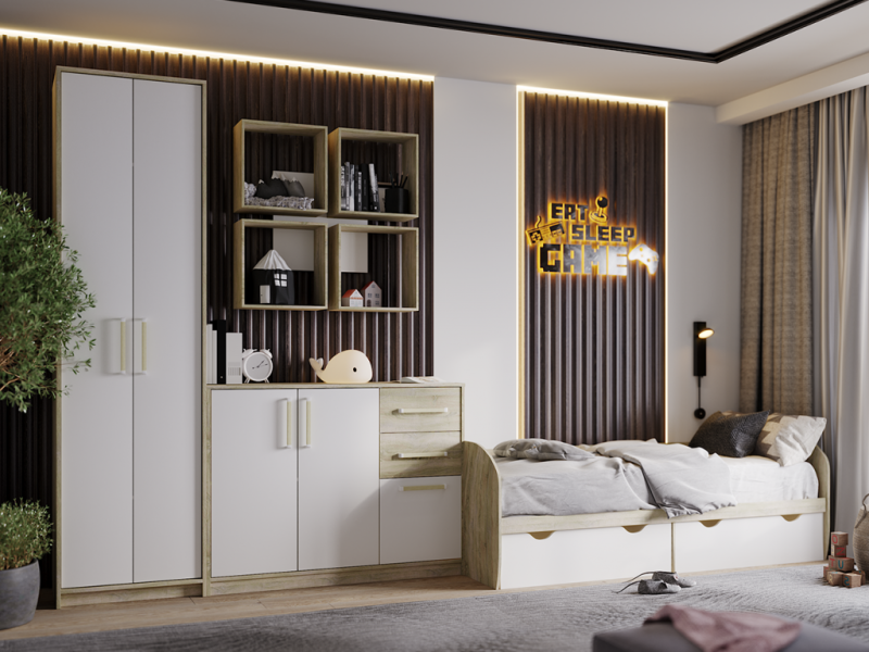 НКМ Эдем-1 секция №3 шкаф РОСТОК (Дуб сонома / Белый жемчуг)