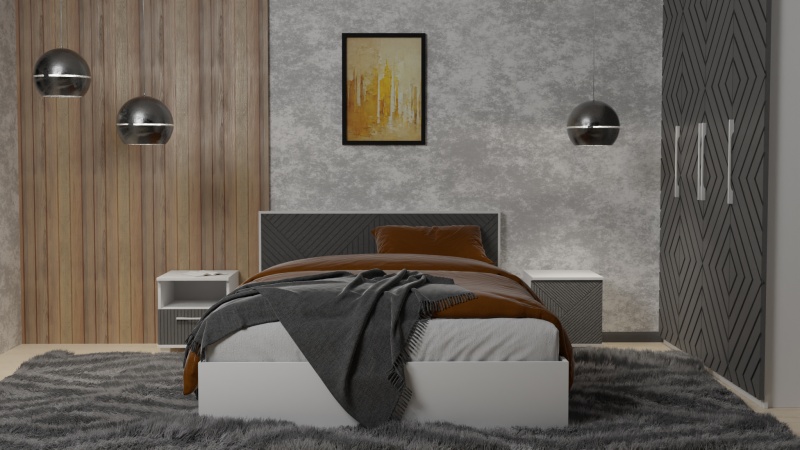 Копенгаген Кровать 1,6 с настилом (12 СТУЛЬЕВ) (Корпус: ЛДСП Белый, МДФ Серый графит)