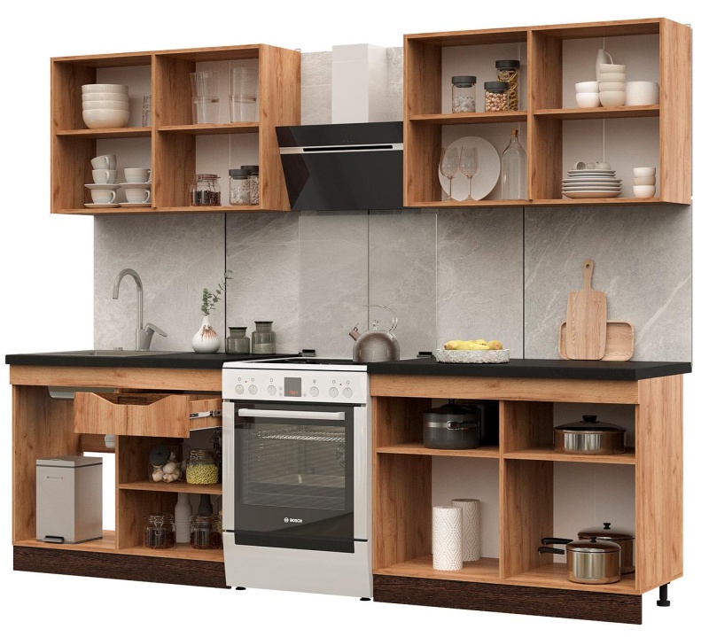 Кухня Паола 2,0 СТЕНД (МДФ ВЕНГЕ(тиковое дерево)/ДУБ КРАФТ ЗОЛОТО)