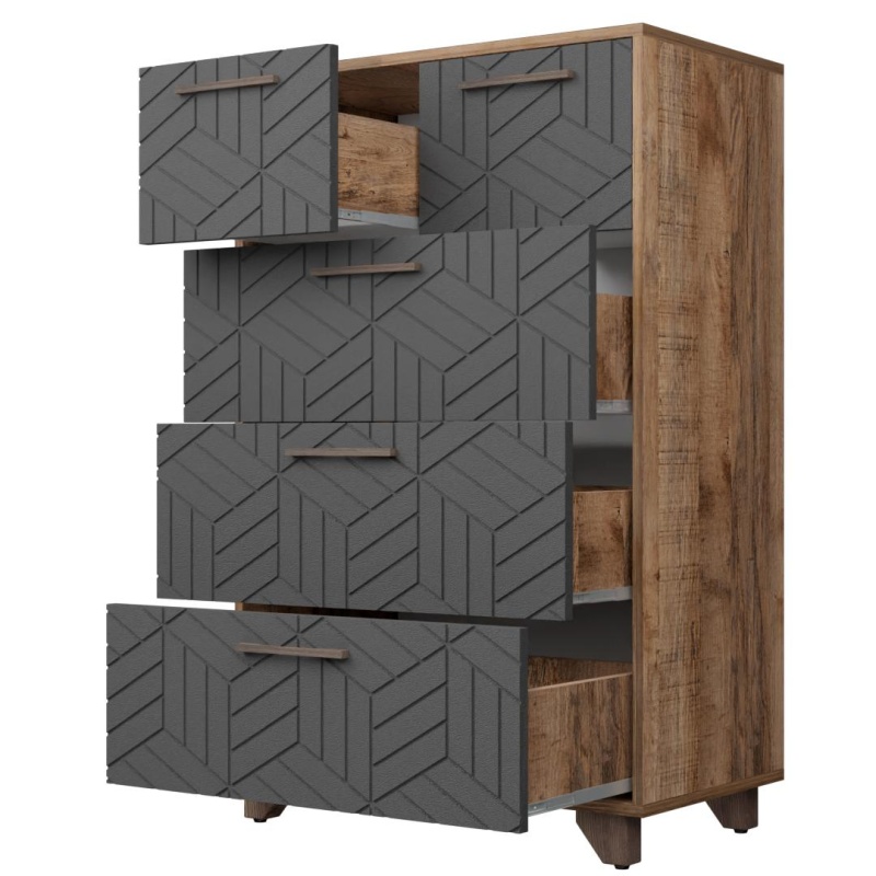 Амстердам Комод (12 СТУЛЬЕВ) (Корпус: ЛДСП Дуб Самдал, Фасад: МДФ Серый графит)