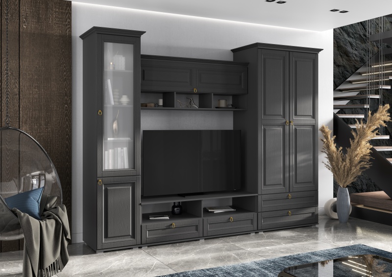 Гостиная Престиж-1 ПВХ Пенал глухой МИФ (Графит/Графит структурный)