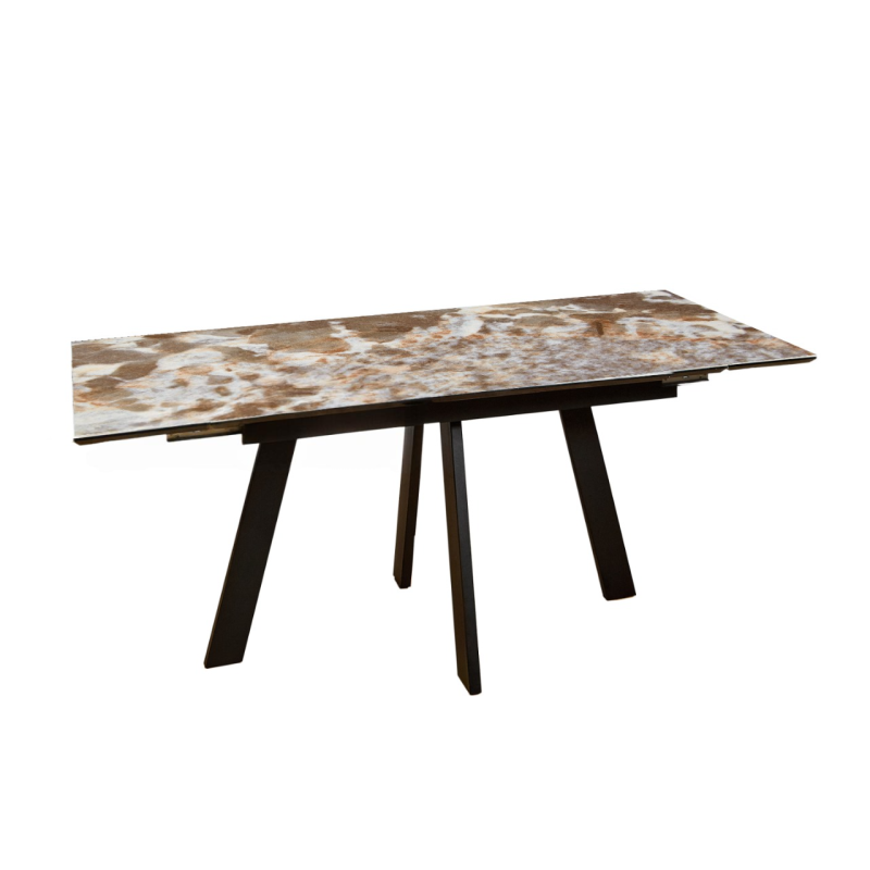 Стол Бастет Керамика 1400 Ваша Мебель (Керамика 115 BG Pandora мрамор серый глянец, МДФ+пленка черная, каркас муар черный (1400(2000)*850))