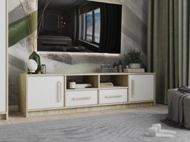 НКМ Эдем-1 секция №27 тумба под ТВ РОСТОК (Дуб сонома / Белый жемчуг)