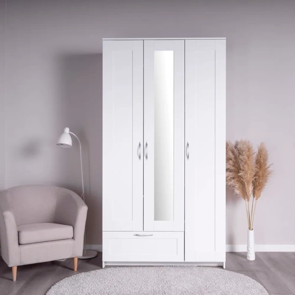 Сириус шкаф 3 двери и 1 ящик (с 1 зеркалом) СВЕДСТА (Белый (1171*2196*585))