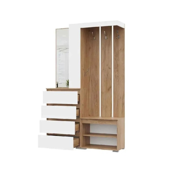 Прихожая Хелен/Люмо ПР-01 СТЕНД/ТВД (фасад БЕЛЫЙ/корпус ДУБ КРАФТ ЗОЛОТО)