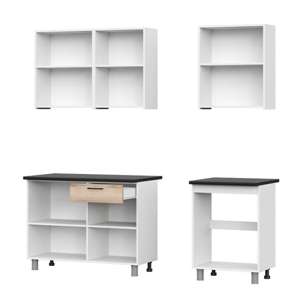 Кухонный гарнитур "Лаванда" (со столешницей) SV-мебель (Белый / Дуб Делано / Чёрный матовый)