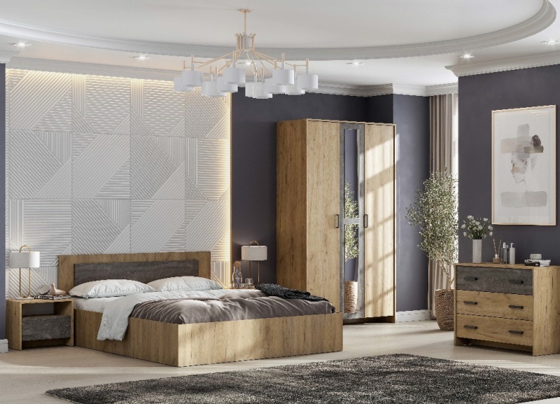 Мебель для спальни МСП 1 шкаф 3-х ств. SV-мебель (дуб золотой/камень тёмный)