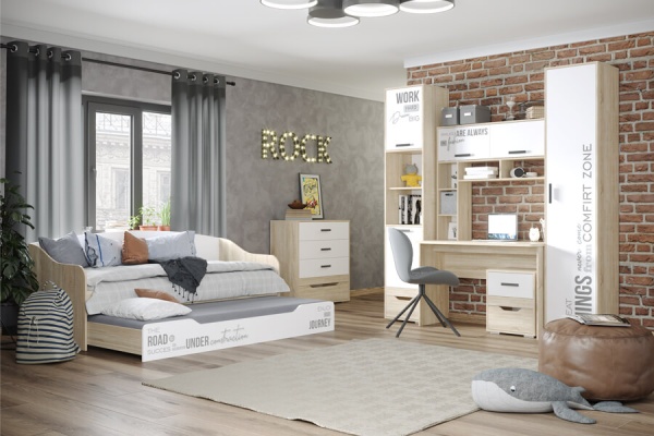 Детская серия Джуниор Полка надставка МЛЕК (дуб сонома св/бел.фотоп(1125*1055*270))