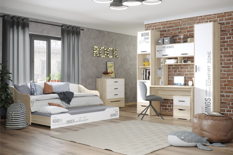 Детская серия Джуниор Шкаф для платья и белья с ящиком  МЛЕК (дуб сонома св/бел.фотоп(452*2220*430))