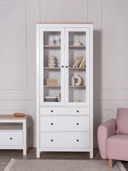 Сага шкаф с витриной 90 СВЕДСТА (Белый/ясень (904*2155*414))