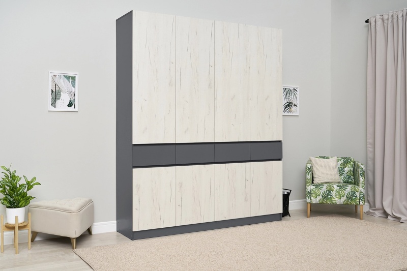 Прихожая Роджина Шкаф 4-х ств. МИФ (Дуб Крафт Белый, Графит)