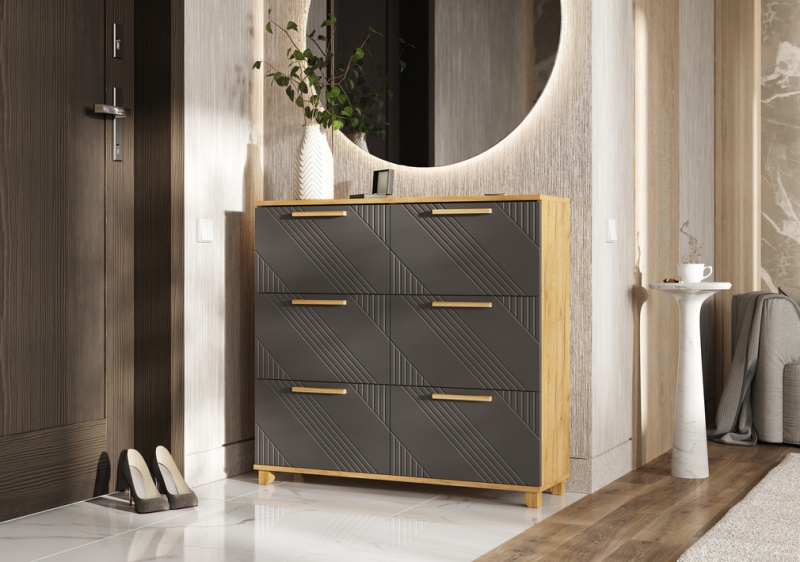 Прихожая Ирис Обувница (1000) МИФ (Браш Графит, Дуб Крафт золото)