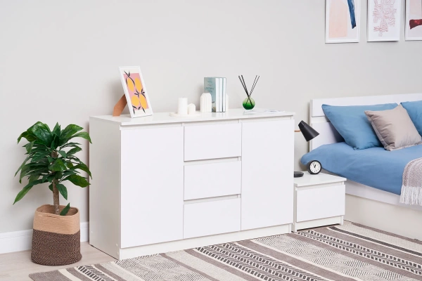 Челси Комод 1200 (2 двери 3 ящика) МИФ (Белый глянец холодный, белый)