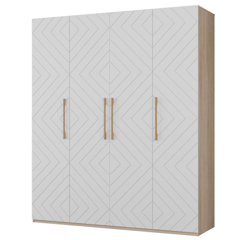 Копенгаген Шкаф 4-х ств. (12 СТУЛЬЕВ) (Корпус: ЛДСП Дуб Сонома, Фасад: МДФ Белый мат)