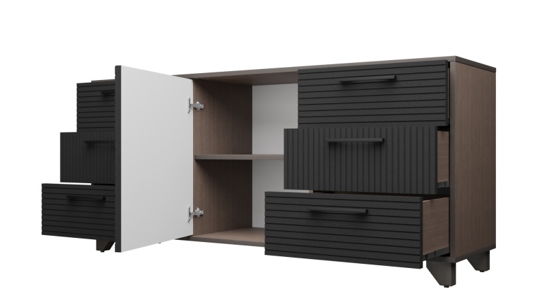 Копенгаген Комод (12 СТУЛЬЕВ) (Корпус: ЛДСП Венге, Фасад: МДФ Черный мат)