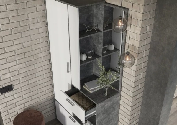 Прихожая Денвер СТЕНД (фасад БЕЛЫЙ/корпус АТЕЛЬЕ СВЕТЛОЕ)