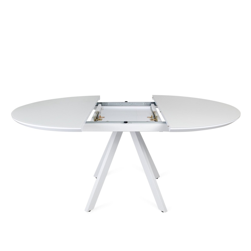 Стол Бахус Керамика 1200 Ваша Мебель (Керамика ДГ-8 Carla Larkin Мрамор белый, мдф белый, опоры муар белые (d=1200(1600)))