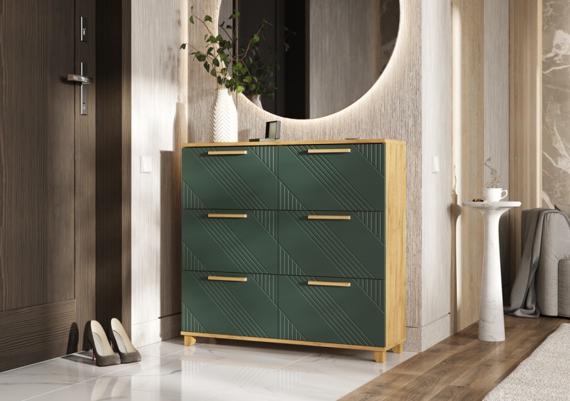 Прихожая Ирис Обувница (1000) МИФ (Браш Мени Грин, Дуб Крафт золото)