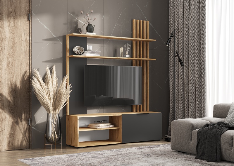Гостиная Роджина МИФ (Графит, Дуб Крафт)