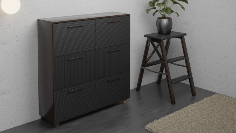 Копенгаген Обувница 6 ящиков (12 СТУЛЬЕВ) (Корпус: ЛДСП Венге, Фасад: МДФ Черный мат)