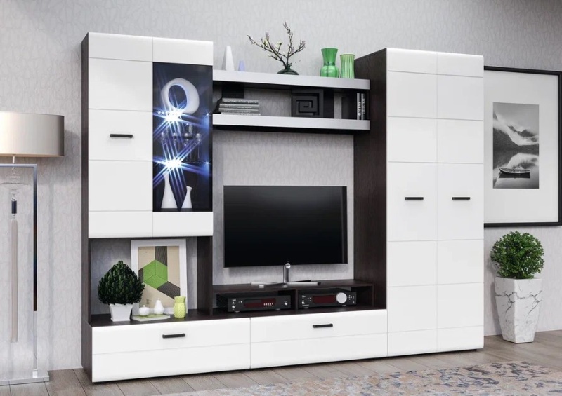 Гостиная Нэнси New Шкаф 2-х дверный (800) (МДФ) МИФ (Белый глянец холодный, Венге)