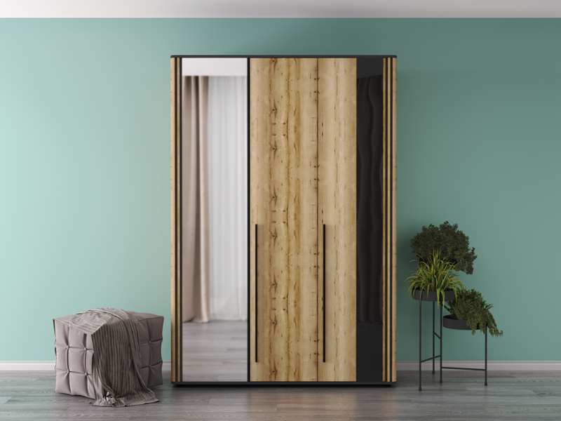 НКМ Аэлита секция №10 шкаф 3-х ств. РОСТОК (Дуб Вотан / Черный (1500*2200*534))