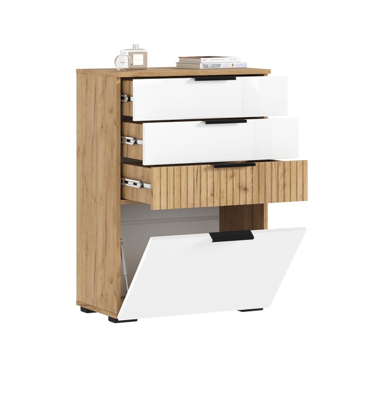 Гостиная Роджина Комод (600) МИФ (Крафт/Белый глянец, Дуб Крафт)