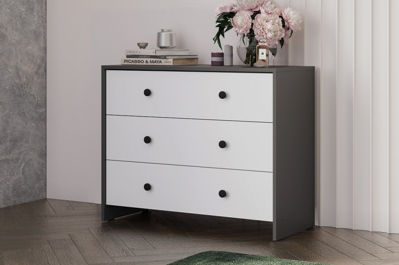 М/С Дольче Комод 3 ящика SV-мебель (Графит/Белый)