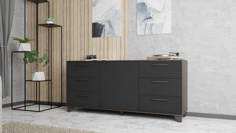 Копенгаген Комод (12 СТУЛЬЕВ) (Корпус: ЛДСП Венге, Фасад: МДФ Черный мат)