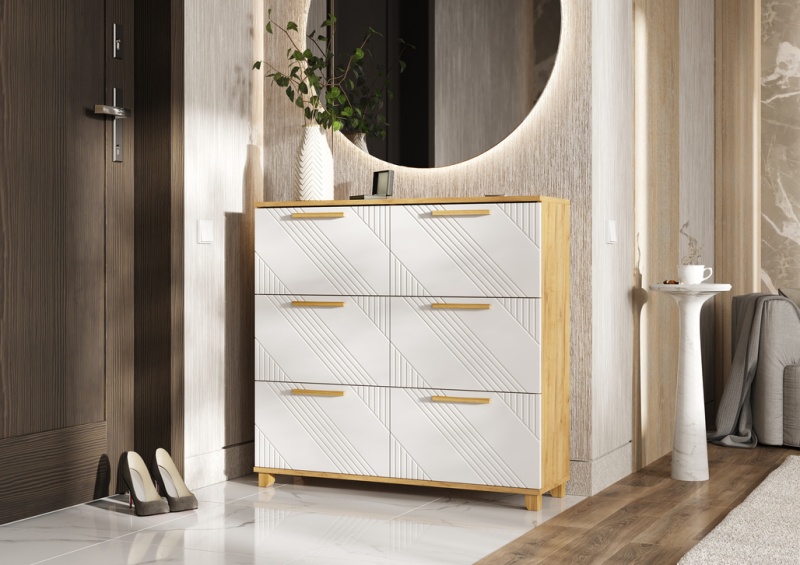 Прихожая Ирис Обувница (1000) МИФ (Браш Вайт, Дуб Крафт золото)