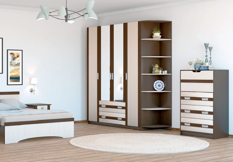 Сабрина-2 ПШ № 3 (Шкаф 4-х ств.+2 ящика+зеркало) РОСТОК (Венге / Дуб молочный СНЯТО)