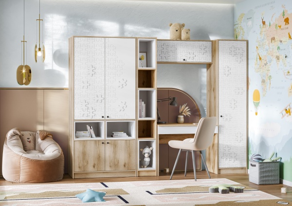 Киви ШК-01 Шкаф-пенал СТЕНД (фасад МДФ СУПЕРМАТ БЕЛЫЙ/корпус ДУБ ДЕЛАНО (485*2038*500))