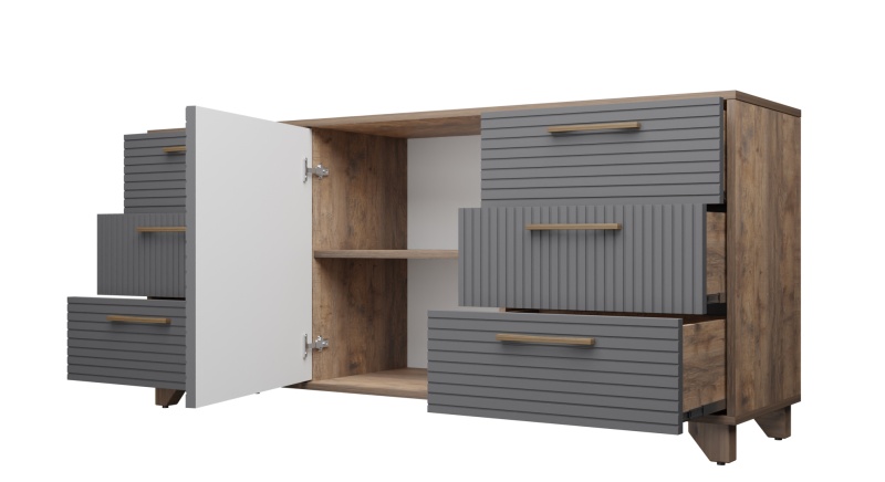 Копенгаген Комод (12 СТУЛЬЕВ) (Корпус: ЛДСП Дуб Самдал, Фасад: МДФ Серый графит)