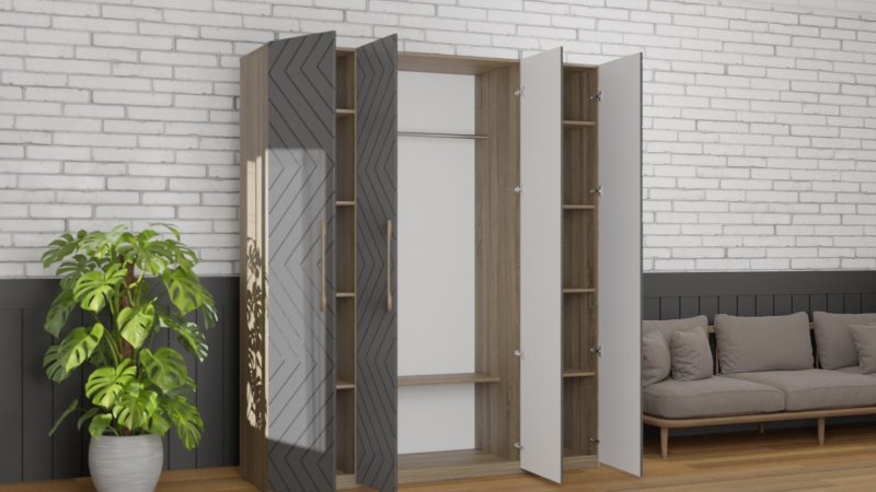 Копенгаген Шкаф 4-х ств. (12 СТУЛЬЕВ) (Корпус: ЛДСП Дуб Самдал, Фасад: МДФ Серый графит)