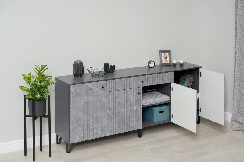 Гостиная Оливия Комод МИФ (Графит, Мрамор Глянец)