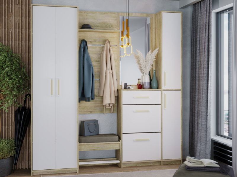 НКМ Эдем-1 секция №2 обувница РОСТОК (Дуб сонома / Белый жемчуг)