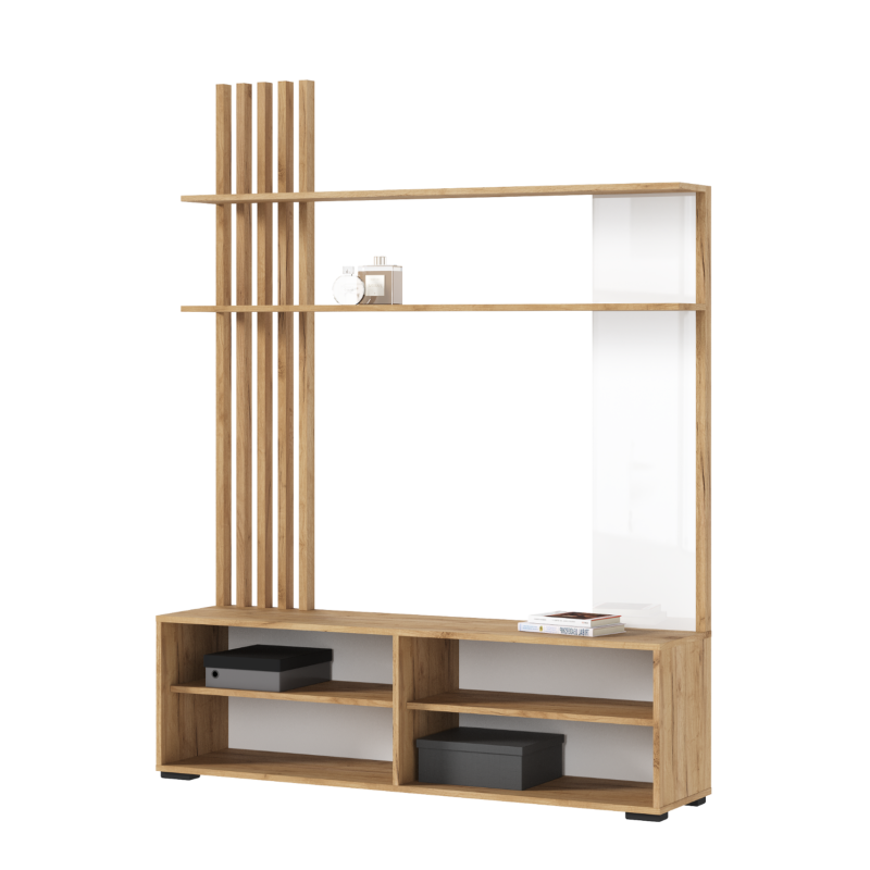 Гостиная Роджина МИФ (Белый глянец, Дуб крафт (КРОМКА ДУБ СОНОМА))