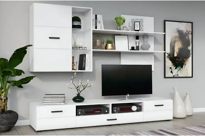 Гостиная Нэнси New Шкаф навесной с полкой (МДФ) МИФ (Белый глянец холодный, Белый)