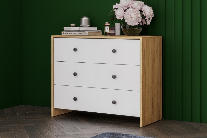 М/С Дольче Комод 3 ящика SV-мебель (Дуб золотой/Белый)