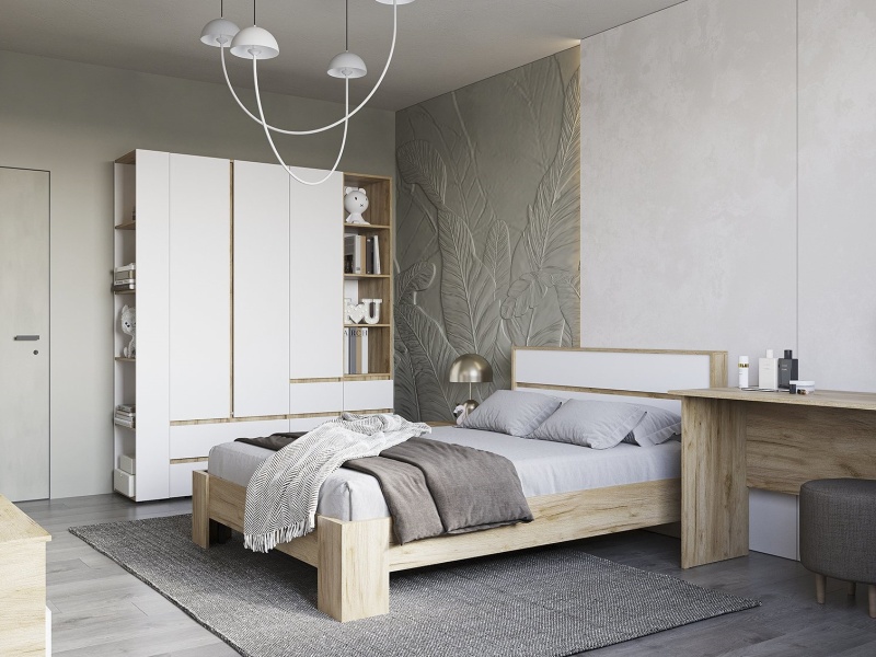 Хелен СТЛ 01 Стеллаж СТЕНД (фасад БЕЛЫЙ/корпус ДУБ КРАФТ ЗОЛОТО)