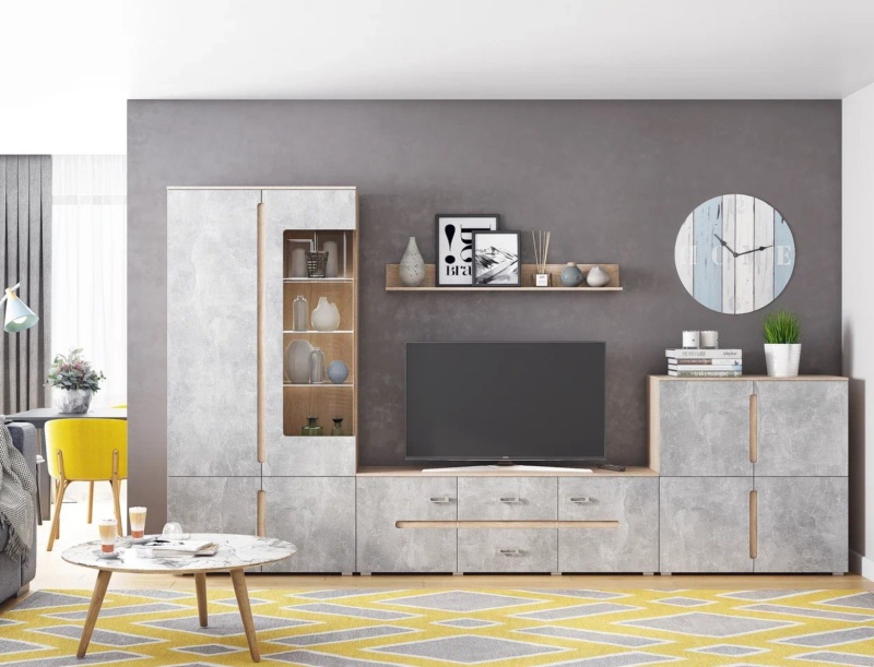 Гостиная Ким Тумба ТВ МИФ (Бетон темный, сонома)