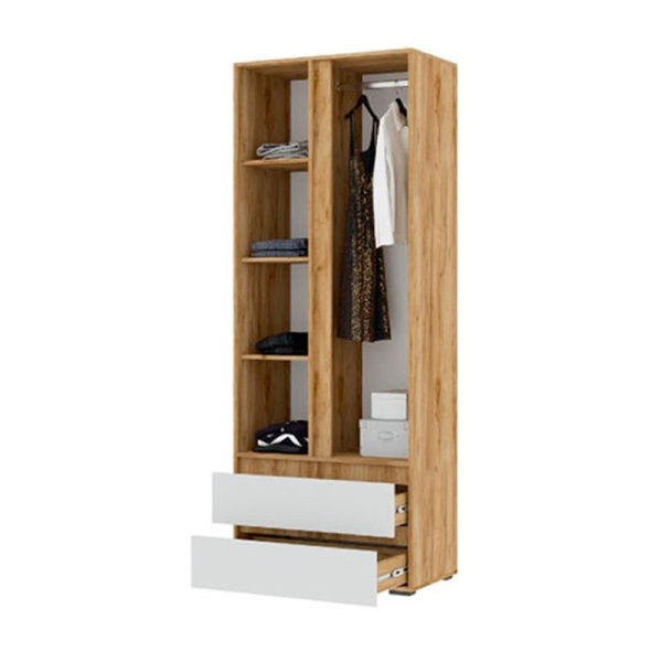 Хелен/Люмо ШК 01 Шкаф 2-х ств. СТЕНД/ТВД (фасад БЕЛЫЙ/корпус ДУБ КРАФТ ЗОЛОТО (800х2100х460))