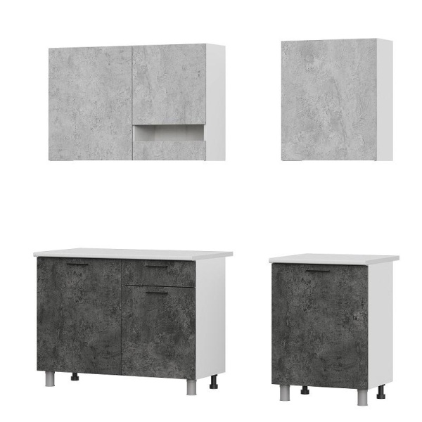 Кухонный гарнитур "Розалия" (со столешницей) SV-мебель (Белый / Цемент светлый / Цемент тёмный / Антарес)