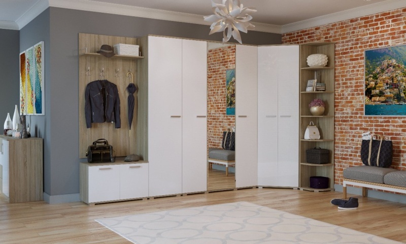 Прихожая Италия ШТ-370 Шкаф торцевой с полками ПАМИР (Сонома-Белый глянец)