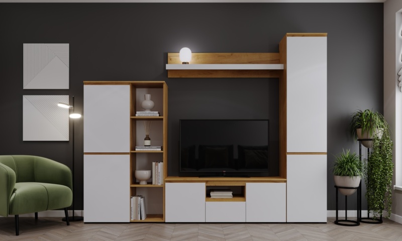 Гостиная Гретта Полка навесная 1350 ПАМИР (Крафт золотой-Белый)