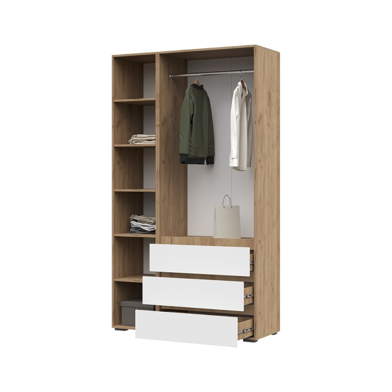 Хелен/Люмо ШК 06 Шкаф 3-х ств. с ящиками СТЕНД/ТВД (фасад БЕЛЫЙ/корпус ДУБ КРАФТ ЗОЛОТО (1200х2080х460))