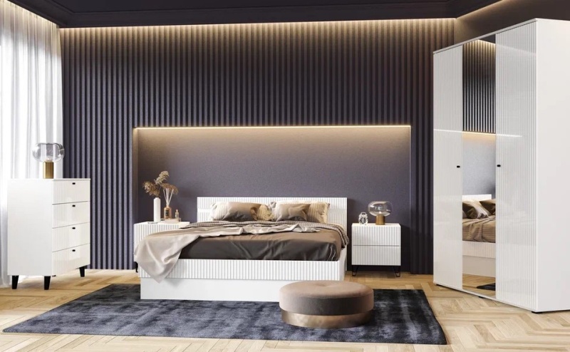 Спальный гарнитур Оливия Тумбы прикроватные 1 ящик (в компл. 2шт, цена указана за 1ед.) МИФ (Белый/Белый глянец холодный)