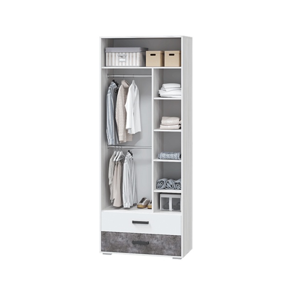 Подростковая серия Оливер Шкаф для одежды с ящиками 870 МЛЕК (ясень анкор св/белый/камень тем(869*2220*430))