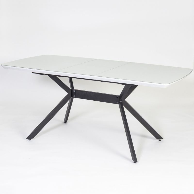 Стол Олимп Стекло 1600 Ваша Мебель (стекло белое/мдф белый/каркас основание X МУАР черный (1600(2000)х900))