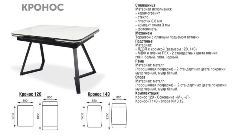 Стол Кронос Стекло 1400 Ваша Мебель (стекло белое, каркас черный муар, ЛДСП бел./Основание М черный муар (1400(2200)х850) СНЯТ)
